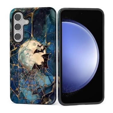Imagem de Kapadiy Capa para Samsung Galaxy S25 FE, morcegos de vitral, design de lua assustadora, híbrida, proteção dupla de silicone + capa completa à prova de choque de policarbonato rígido, capa protetora