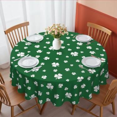 Imagem de Roszwtit Toalha de mesa de trevo do dia de São Patrício, toalha de mesa de dia de São Patrício, impermeável, decoração de mesa de cozinha para jantar e festas de fim de ano, 152 x 152 cm, redonda