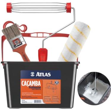 Imagem de Bandeja Caçamba Balde Pintura 10L + Rolo 23cm Antirespingo + Suporte Garfo Sem Rosca + Trincha 50mm