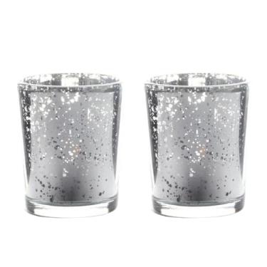 Imagem de Luxshiny Conjunto de 2 Castiçais de Vidro Prateado para Velas Tealight, Castiçais Pequenos para Velas Votivas, Decoração de Centro de Mesa para Casa E Festas