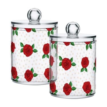 Imagem de Qilmy Vivid Roses Suporte Qtip pacote com 2, frascos de boticário de 400 ml, vasilha organizadora de banheiro para cotonetes, bolas de algodão, almofadas de maquiagem, fio dental, sais de banho
