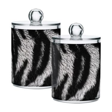 Imagem de Qilmy Pacote com 2 suportes Qtip com estampa de pele animal, frascos de boticário de 400 ml, vasilha organizadora de banheiro para Qtips, cotonetes de algodão, bolas de algodão, almofadas cosméticas