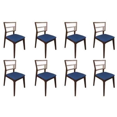 Imagem de Kit 8 Cadeiras De Jantar Tela Premium Madeira Maciça Manuela Azul Veludo Mel