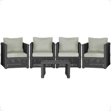 Imagem de Mesa E 4 Poltronas Madri Corda Náutica Estofado 3 Trama Preto