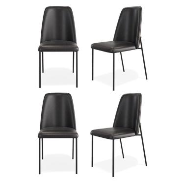 Imagem de Kit 04 Cadeiras Sala De Jantar Lior Com Encosto Estofado Base Preta Couríssimo Preto - Desk Design
