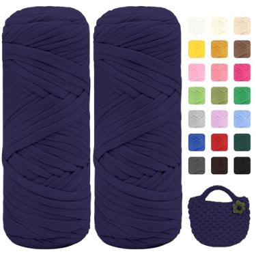 Imagem de Maxee Pacote com 2 fios de camiseta premium (200 g/75 m cada), linha de fita macia para crochê e tricô - cor intensa e fácil de cuidar