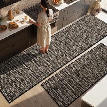 Imagem de Conjuntos de 2 tapetes de cozinha antiderrapantes para piso grosso resistente a manchas vintage tapete de cozinha tapete de corredor para corredores entrada lavanderia lavável (preto 61 x 200 cm + 51