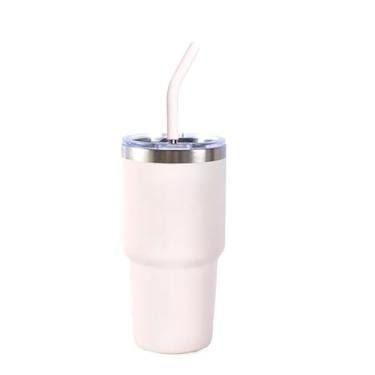 Imagem de Copo E Garrafa TéRmica PortáTeis Em AçO InoxidáVel, Com Tampa E Palhinha — Garrafa De áGua Isolada(Rosa claro-600ml)
