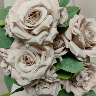 Imagem de Rosa de Diamante Artificial com 9 Flores Grandes – Buquê de Seda para Casamento e Decoração(4,Café Claro)