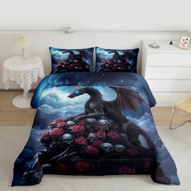 Imagem de Castle Fairy Jogo de cama de dragão para crianças, decoração de quarto de adolescentes, rosa vermelha romântica com 1 fronha para todas as estações, solteiro