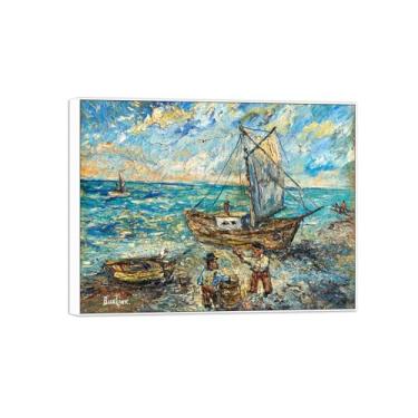 Imagem de David Burliuk Famosas impressões em tela de arte de parede prontas para pendurar. Pescadores. Pintura com moldura branca para decoração de sala de estar 60 x 80 cm 24 x 31 pol