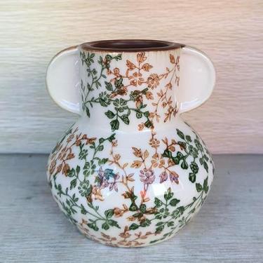 Imagem de Vaseking Vaso pastoral vintage verde e bege com alça, vaso floral chinês rachado de cerâmica de 14 cm, vasos antigos para decoração de casa de fazenda rústica, casamento, sala de estar, escritório