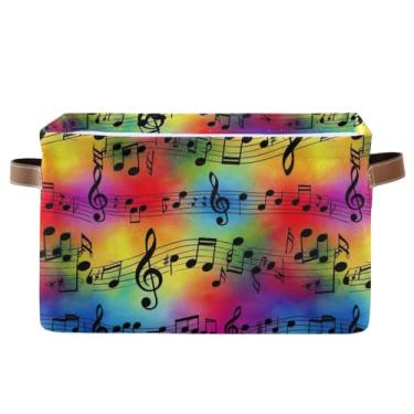 Imagem de Caixa de armazenamento de 36 cm com alças – caixas de armazenamento decorativas de tecido dobrável para escritório em casa, quarto, notas musicais pretas gradiente, 1 pacote