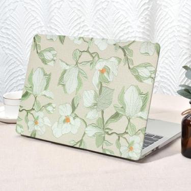 Imagem de Seorsok Compatível com a nova capa para MacBook Air de 13,5 polegadas M4 M3 M2 2025 2024-2022 versão A3240 A2681 A3113, capa rígida de couro com estampa floral elegante florescendo com capa de teclado