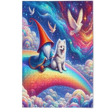 Imagem de Quebra-cabeças 1000 peças para cenário adulto decoração de arte animal arco-íris colorido cachorro família quebra-cabeças divertidos presentes de elefante branco engraçado, 1000 peças, 75 x 50 cm