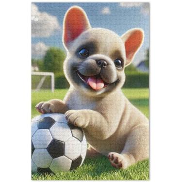 Imagem de Bulldog Filhote de cachorro fofo quebra-cabeça 500 peças para adultos presentes tecnológicos divertidos arte quebra-cabeça pintura de belas artes, 20,5 x 14,9 polegadas