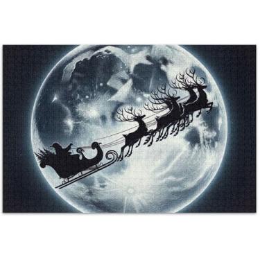 Imagem de Quebra-cabeça Papai Noel veado alce Natal 1000 peças para adultos, jogos tecnológicos, natureza, quebra-cabeça, decoração de casa, 75 x 40 cm