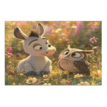 Imagem de Quebra-cabeças fofos de coruja burro 500 peças para adultos, quebra-cabeças com letras na parte de trás