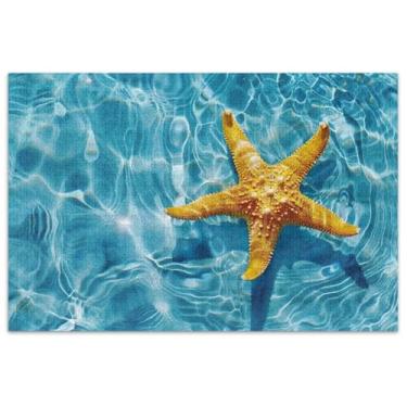 Imagem de Quebra-cabeça estrela do mar azul claro praia adulto 500 peças pintura artística família quebra-cabeças presentes adultos elefante branco