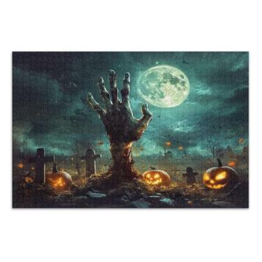 Imagem de Quebra-cabeças legais de Halloween Zombie Hand Rising from Grave para adultos com letras nas costas, 500 peças para adultos