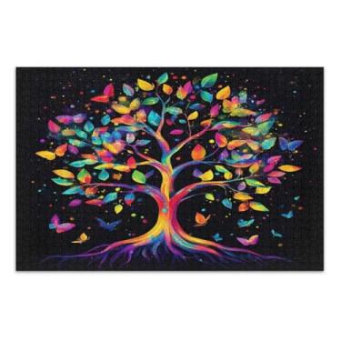 Imagem de Quebra-cabeça árvore arco-íris preto para adultos 500 peças, quebra-cabeça para adultos, noite de jogo