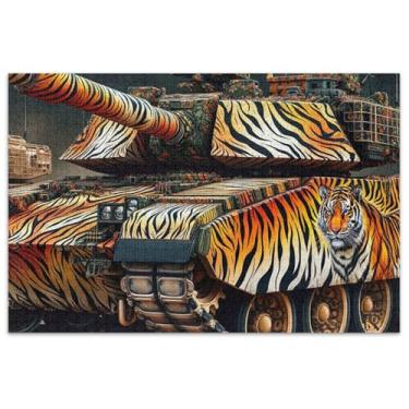 Imagem de Tanque com pele de tigre Engraçado Quebra-cabeça de 1000 peças para adultos Quebra-cabeça Família Amantes Presentes Homens Presentes Arte Única Brinquedo Pintura