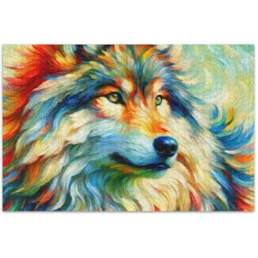 Imagem de Quebra-cabeça colorido de cachorro fofo 500 peças para adultos flor pintura animal mordaça presente quebra-cabeça família amantes presentes, 51 x 35 centímetros