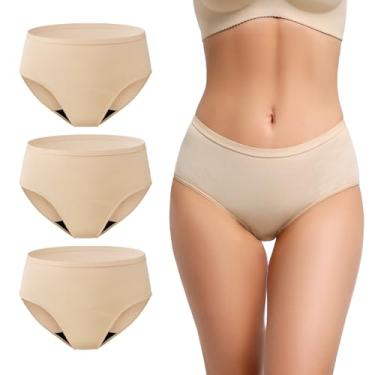 Imagem de REELINDRY Roupa íntima para incontinência feminina, lavável, absorvente, 59 g, à prova de vazamento, controle da bexiga, cintura média, calcinha pós-parto de algodão, 3 Bege, M
