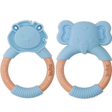 Imagem de Kit Com Dois Mordedores Buba Silicone E Bambu Azul