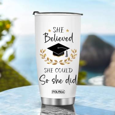 Imagem de Copos isolados Caneca Copo Aniversário Ano Sênior Formatura Temporada Presentes de Natal para colegas de classe Quartos Estudantes Professores Meninos Meninas Homens Mulheres Filha Alça Fria Gelado