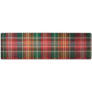 Imagem de Tripé xadrez vermelho e verde tartan, caminho de mesa de outono, acessórios de mesa de cozinha