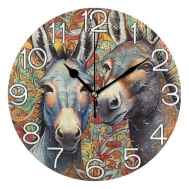 Imagem de GAIGEO Relógio de parede analógico decorativo operado por bateria relógio de quarto cozinha, sala de estar decoração de parede moderna burro engraçado misterioso vintage, 25 cm, ponteiros pretos