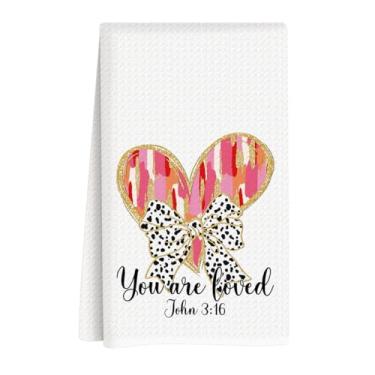 Imagem de ASDFKVFR Toalhas de cozinha para o dia dos namorados, decorações de dia dos namorados, presente para ela, namorado, namorada, laço coquete rosa, coração, versículo bíblico, toalhas de prato, presentes