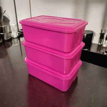 Imagem de Kit 3 Potes 4 litros Retangular Plástico Reutilizável Orgazinar e Armazenar Alimentos (Pink)