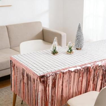 Imagem de Saia de mesa de festa, 274 x 75 cm, fácil de instalar, toalha de mesa para festa de casamento, aniversário (ouro rosa)