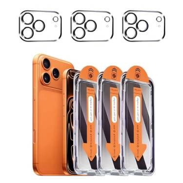 Imagem de Pacote com 3 + 3 protetores de tela de privacidade para iPhone 17 Pro com protetor de lente de câmera cobertura total, película de vidro temperado anti-espião, dureza 9H, fácil instalação, sem bolhas