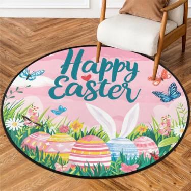 Imagem de Tapete redondo pequeno de 1,5 m para páscoa, tapete circular antiderrapante, lavável, tapete circular para quarto, sala de estar, berçário, cozinha, banheiro, entrada, decoração de casa