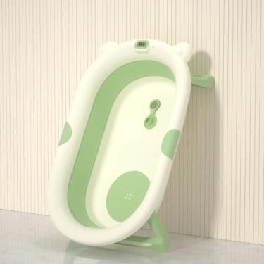 Imagem de Banheira Dobrável Premium Minimalista Termômetro Touch para Bebê, Design Moderno e Banho Seguro