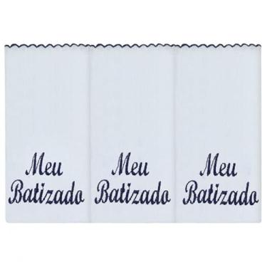 Imagem de Jogo Fralda de Ombro Borbada 100% Alg 03 Peças - Meu Batizado Marinho