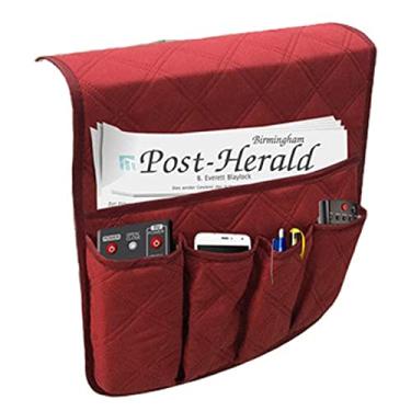 Imagem de Suporte de controle remoto para poltrona, poltrona, organizador de apoio de braço, poltrona, poltrona, com 6 bolsos, armazenamento antiderrapante para revista, tablet, telefone, vinho, 90 x 34 x 23 cm
