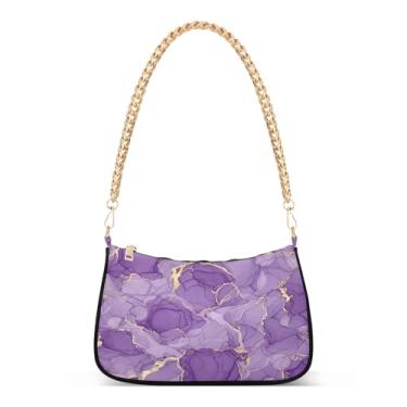 Imagem de Bolsa de ombro com corrente dourada roxa estética, bolsa feminina Hobo, bolsa clutch para uso diário e noite