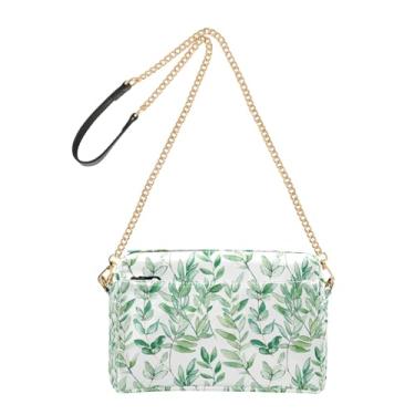 Imagem de Joitme Bolsa feminina tiracolo bolsa para celular linda bolsa de ombro de couro PU com alça de corrente botânica aquarela verde pastel