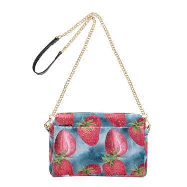 Imagem de Joitme Bolsa tiracolo feminina bolsa para celular alça de corrente de couro PU bolsa de ombro aquarela vermelha morango azul