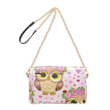 Imagem de Joitme Bolsa tiracolo feminina fofa de coruja rosa de couro sintético com alça de corrente para celular
