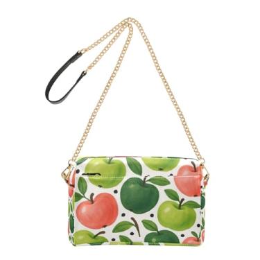 Imagem de Joitme Bolsa de ombro feminina transversal para celular em aquarela verde rosa maçãs corrente alça de couro PU bolsa de ombro