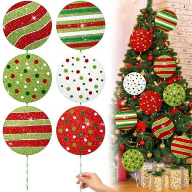 Imagem de Hungdao 6 peças de palitos grandes de pirulito de Natal de 38 cm, decorações de Natal de pirulito gigante, glitter, vermelho e verde, doces de elfo, hortelã-pimenta, decoração de Natal para casa