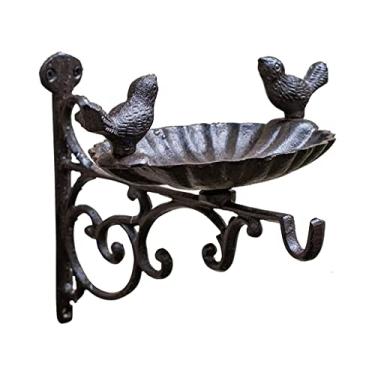 Imagem de CMOLVUR Alimentadores de pássaros para fora, alimentador de pássaros, suporte de parede com gancho para pendurar sinos de vento, ornamentos de ferro fundido, tigela de comida de pássaro, ()