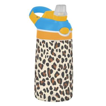 Imagem de Garrafa de água infantil preta marrom Spots Art 473 ml Tritan à prova de vazamento com tampa de canudo copo infantil portátil de 473 ml, reutilizável, alça de transporte