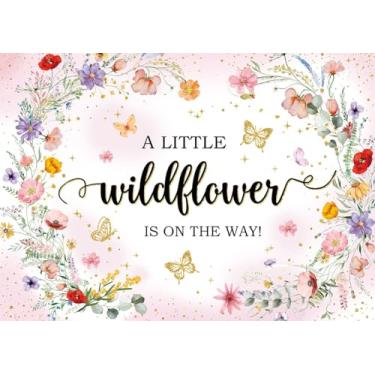 Imagem de Pano de fundo para chá de bebê com flores silvestres A Little Wildflower is On The Way, tema floral, aquarela, decoração de chá de bebê, adereços de cabine de fotos para festas de recém-nascidos (20 x