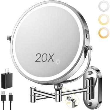 Imagem de Espelho de maquiagem ZLOKLA 9 montado na parede com ampliação de 1X/20